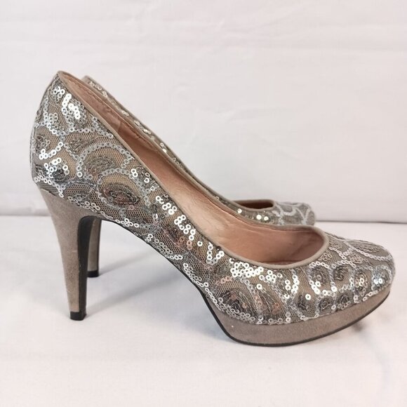 Vince Camuto Shoes - Vince Camuto Silver Sequin Platform Heels Women Size 5.5 Prom Formal
